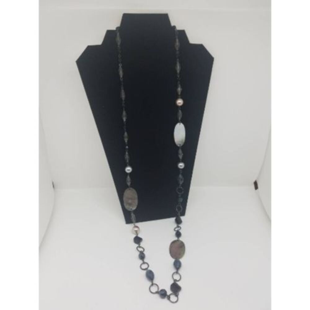 Lia Sophia‎ black blue and shell necklace abalone